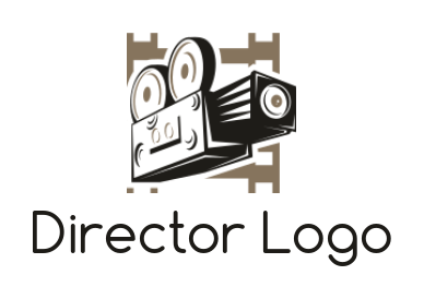 media logo movie camera merged with film reel