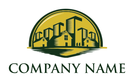 design a real estate logo industrial houses and buildings in half shade