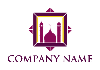 design a religious logo Islamic mosque with minarets and dome in squares