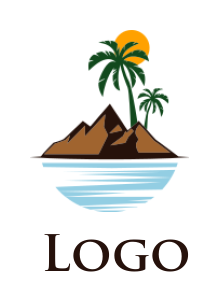 travel logo island with palm trees and sun