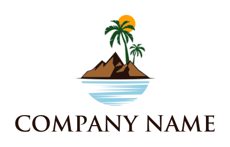 travel logo island with palm trees and sun