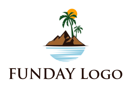 travel logo illustration island with palm trees and sun - logodesign.net