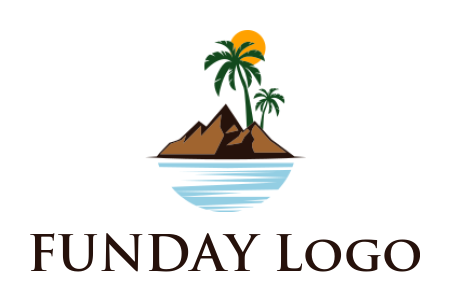travel logo island with palm trees and sun