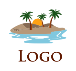 make a travel logo Island with palm trees sun