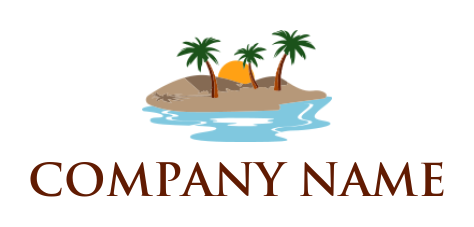 make a travel logo Island with palm trees sun