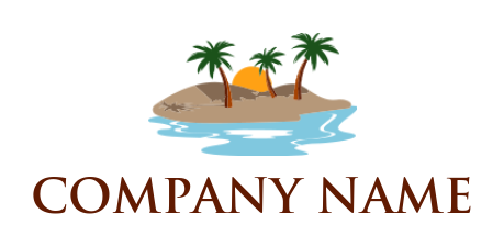 create a travel logo Island with palm trees and sun - logodesign.net