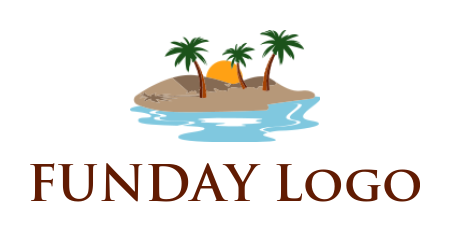 create a travel logo Island with palm trees and sun - logodesign.net
