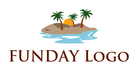 make a travel logo Island with palm trees sun