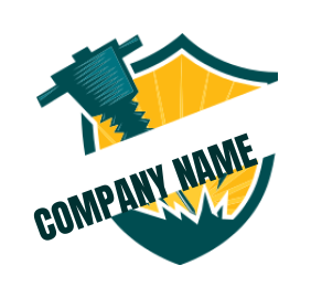 construction logo icon jackhammer inside shield 