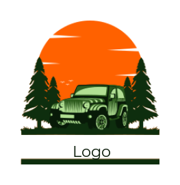 create a transportation logo jeep with trees 