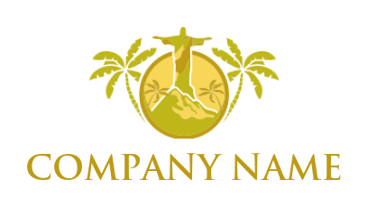 religious logo template Jesus on mountain and palm trees 