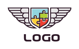 security logo jigsaw puzzle in shield with wings