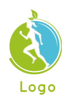 make a fitness logo jogging woman in circle with leaves