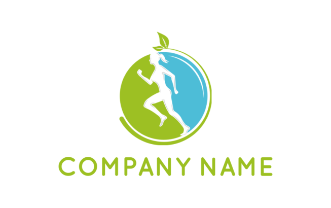 make a fitness logo jogging woman in circle with leaves