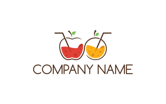 make a food logo juice in orange and apple glass