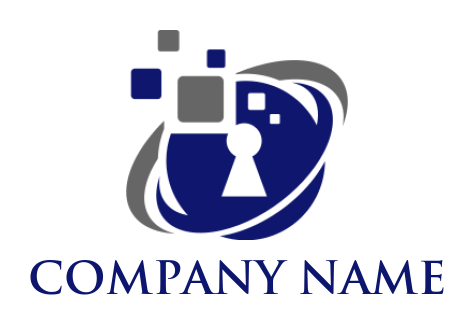 design an IT logo keyhole in circle with pixels & swoosh 