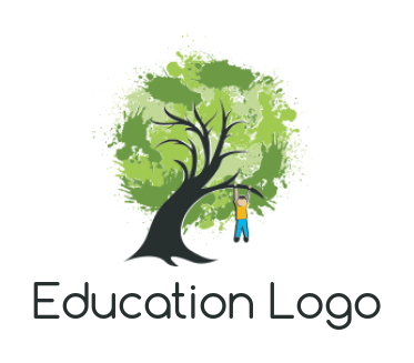 education logo illustration kid hanging on tree - logodesign.net