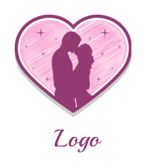 dating logo illustration kissing couple in heart shape - logodesign.net