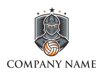 knight with volleyball in shield logo generator