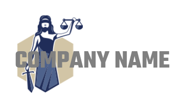 lady justice holding balance scale and sword in hexagon