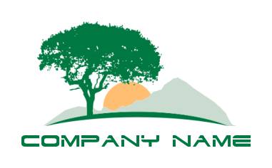 landscape logo with tree mountains sun and arc