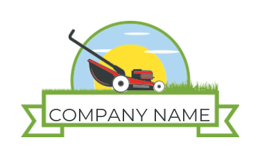 home improvement logo illustration Lawn mower in front of sun