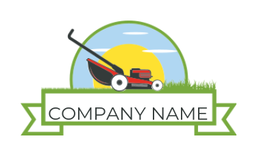 home improvement logo lawn mower in front of sun