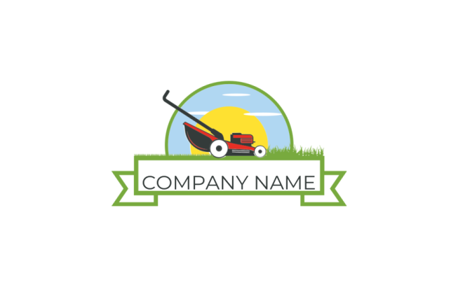 home improvement logo illustration Lawn mower in front of sun