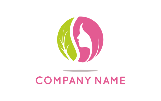 make a beauty logo leaf with side profile of woman in circle 
