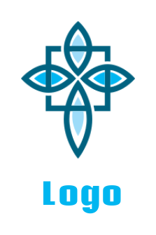 make a religious logo leaves forming line art cross with square 