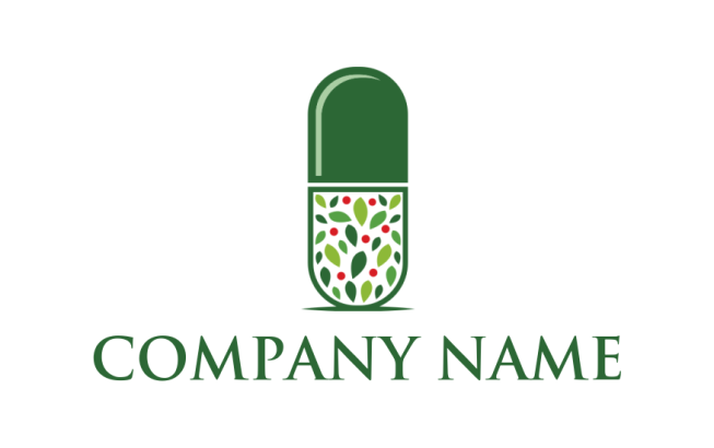 pharmacy logo symbol leaves inside half capsule