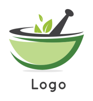 create a medical logo leaves inside pestle bowl