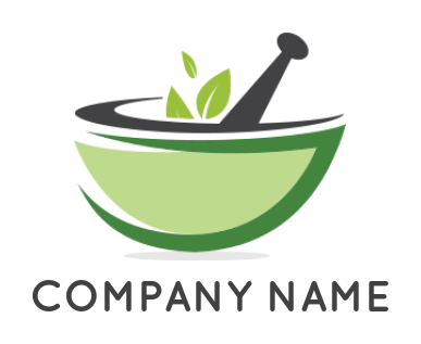 create a medical logo leaves inside pestle bowl