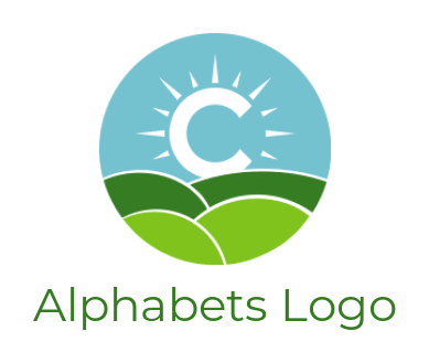Make a Letter C logo forming sun with landscape