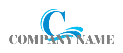 Create a Letter C logo swoosh with water in letter C