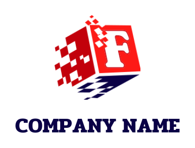 alphabets logo Letter F in a box with pixels