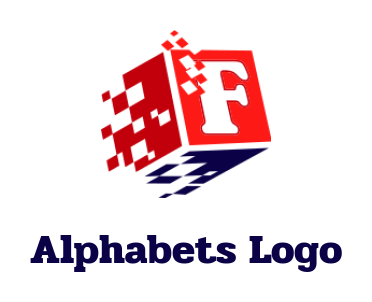 alphabets logo Letter F in a box with pixels