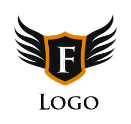 Letter F logo inside shield with wings