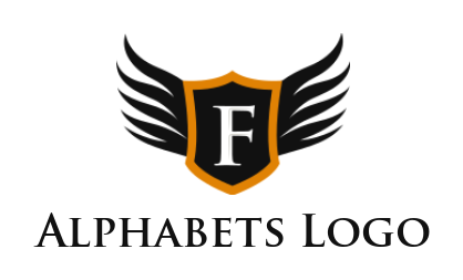 Letter F logo inside shield with wings
