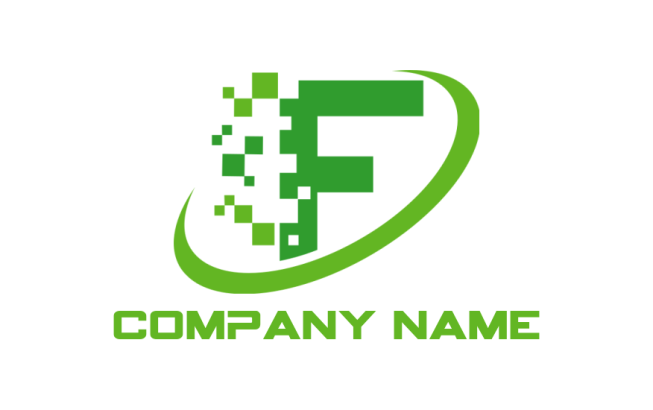 Make a Letter F logo with pixels and swoosh