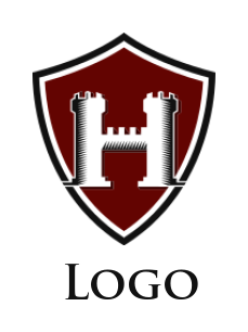 Letter H logo template forming castle in shield