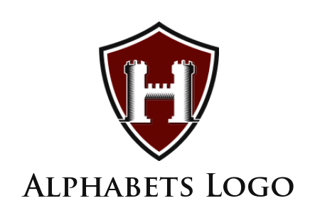 Letter H logo template forming castle in shield
