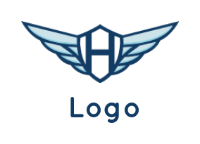 Letter H logo template inside shield with wings