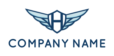 Letter H logo template inside shield with wings