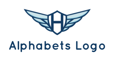 Letter H logo template inside shield with wings