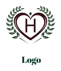 Letter H logo in heart shape with wreath