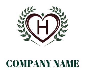 Letter H logo in heart shape with wreath