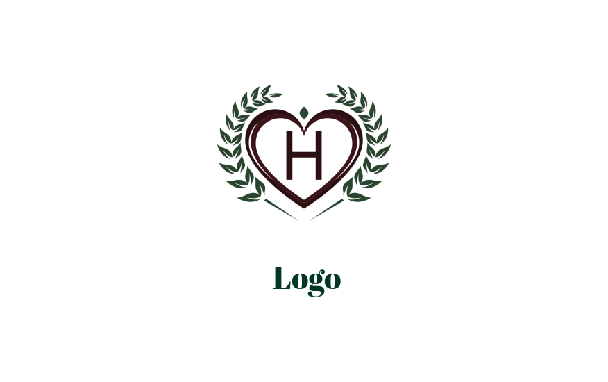 Letter H logo in heart shape with wreath