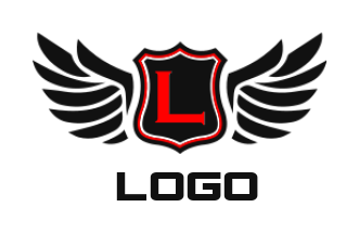Letter L logo icon inside shield with wings 