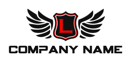 Letter L logo icon inside shield with wings 